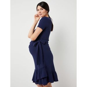 a pea in the pod RUFFLE HEM SIDE TIE MATERNITY DRESS Navy